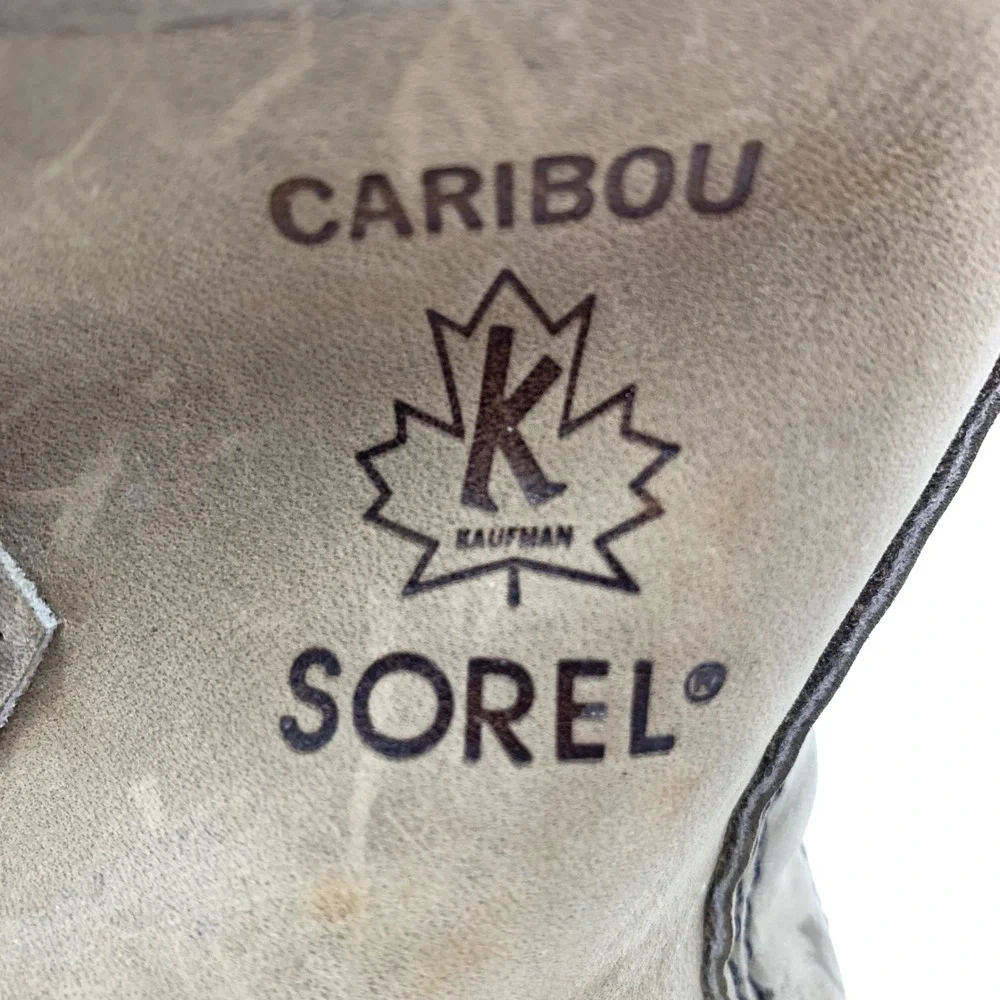 Sorel Womens Caribou Boots 7 Beige Buff Leather Rubber Wool Liner Vintage Canada